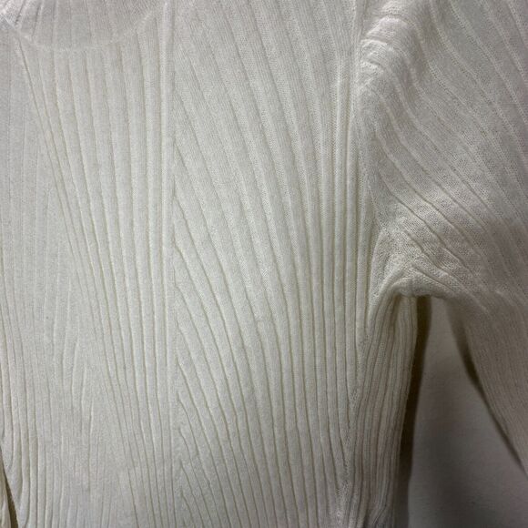 Allsaints Cream Ribbed Design Long Sleeve Round Neck Thin Light Sweater L - Picture 4 of 12
